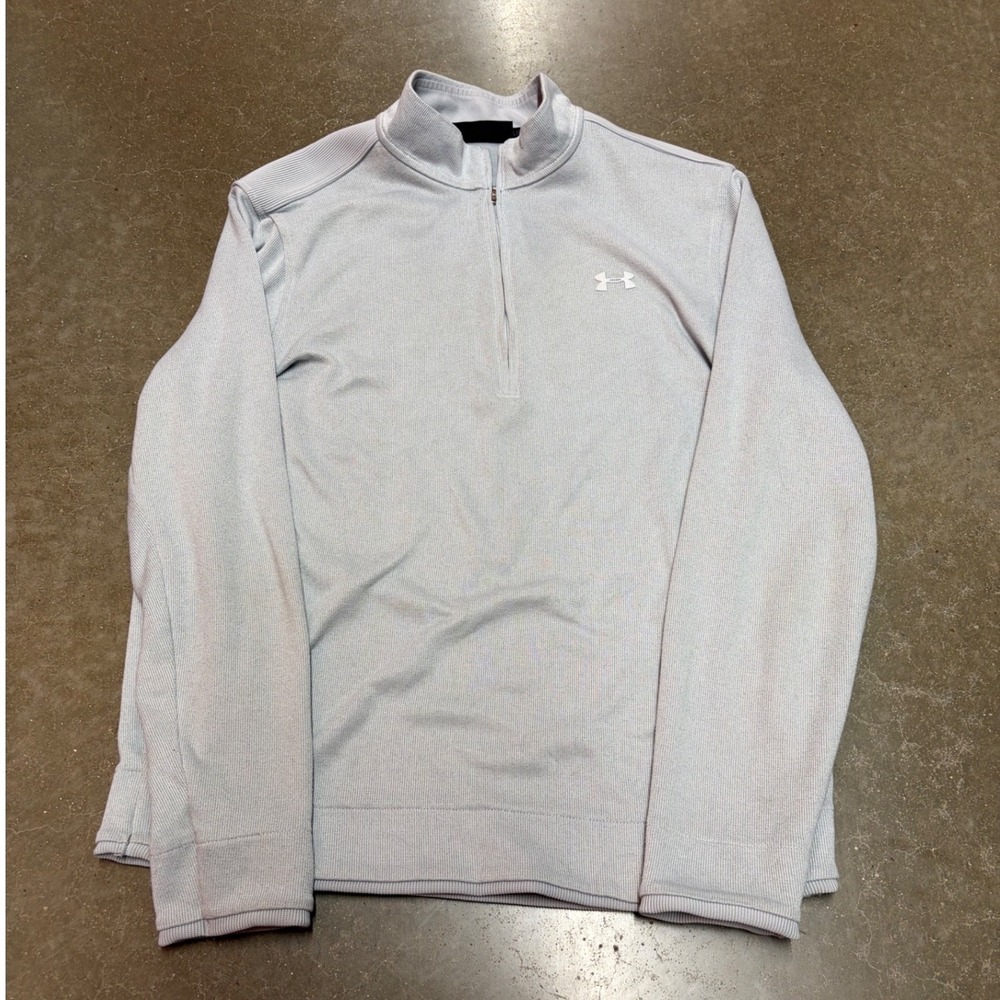Under Armour‎ ColdGear Mens Large Light Grey 1/4 Zip Pullover Sweater Loose Fit